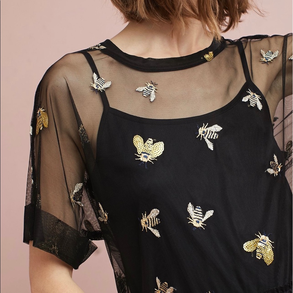Anthropologie Eva Franco Bee Embroidered Peplum Top - XL
